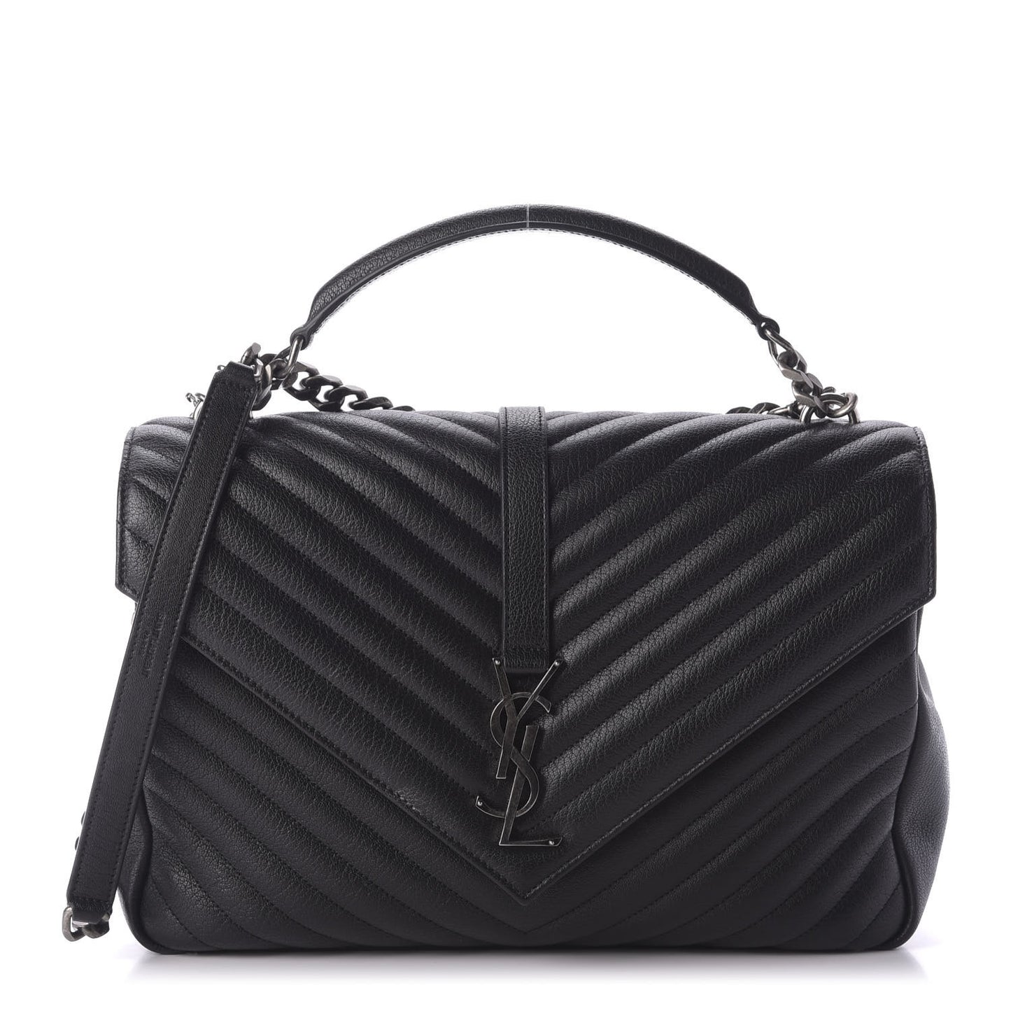 Sheepskin Matelasse Chevron Monogram Monochrome Large College Satchel Black