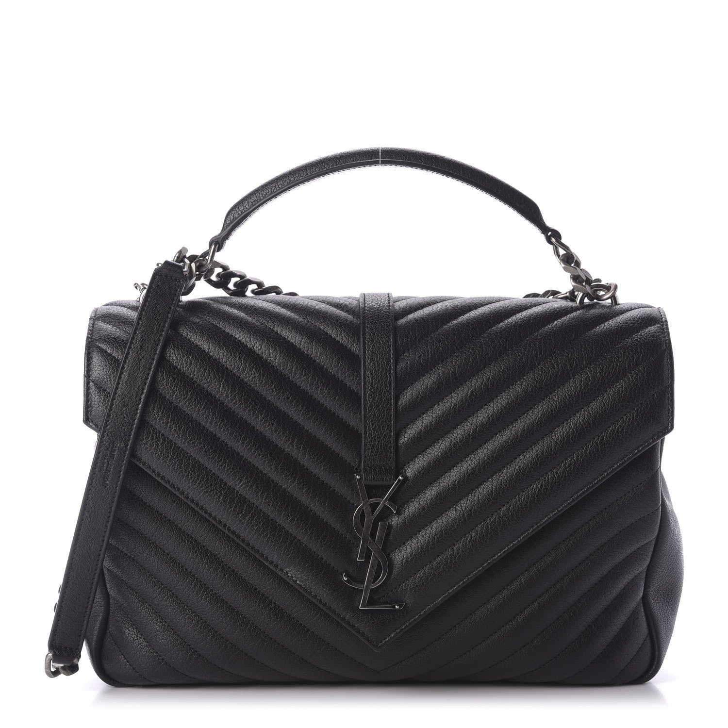 Saint Laurent Sheepskin Matelasse Chevron Monogram Monochrome Large College Satchel Black 1 of 12