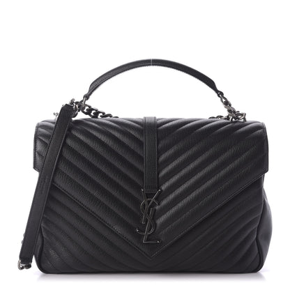 Saint Laurent Sheepskin Matelasse Chevron Monogram Monochrome Large College Satchel Black 1 of 12