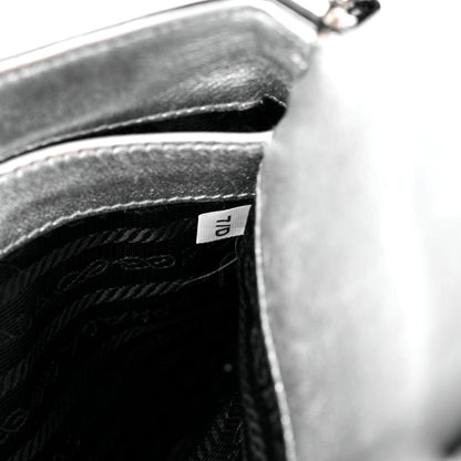 Prada Spazzolato Cleo Flap Shoulder Bag Argento 7 of 16