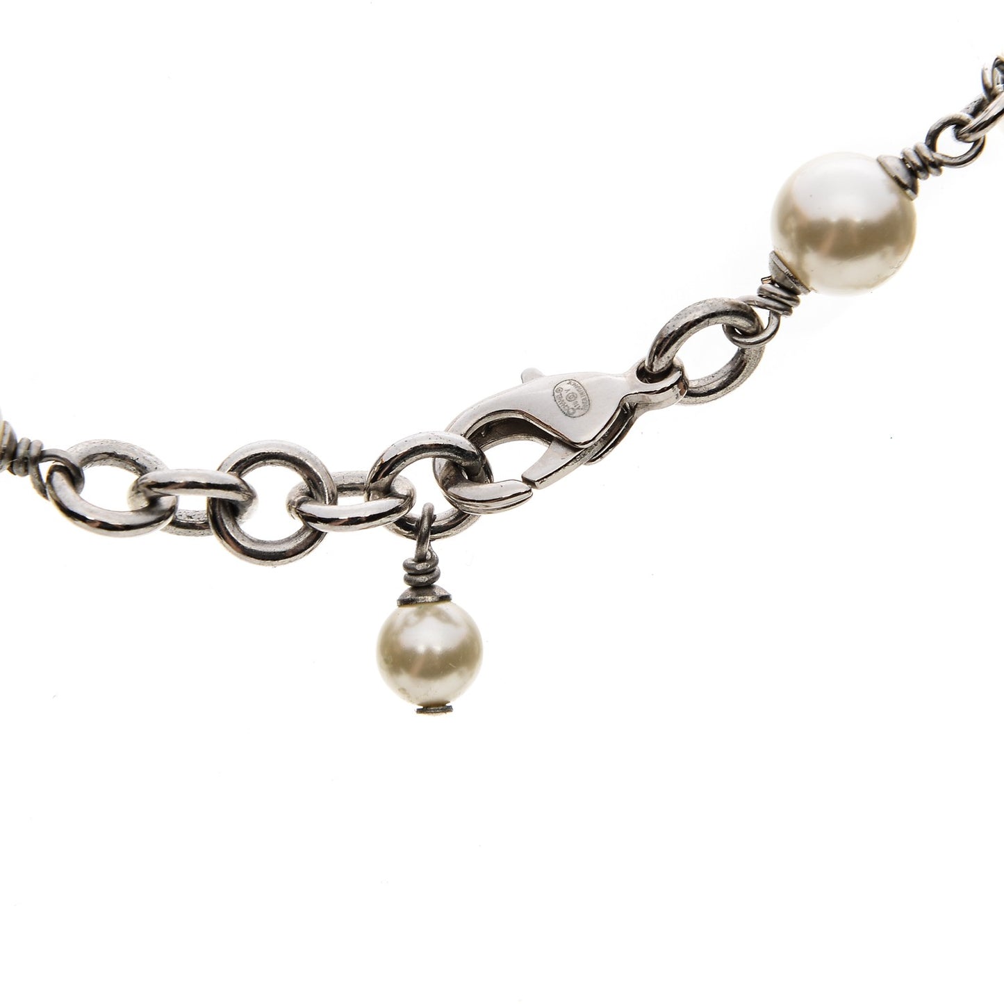 Crystal Pearl CC Long Necklace Silver