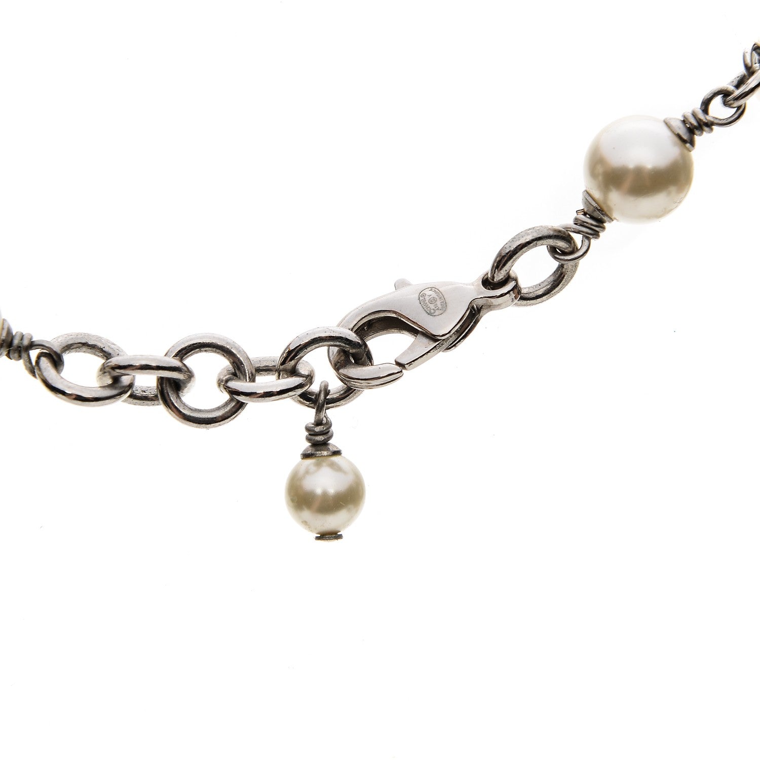 Chanel Crystal Pearl CC Long Necklace Silver 4 of 6