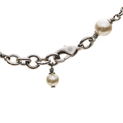 Chanel Crystal Pearl CC Long Necklace Silver 4 of 6