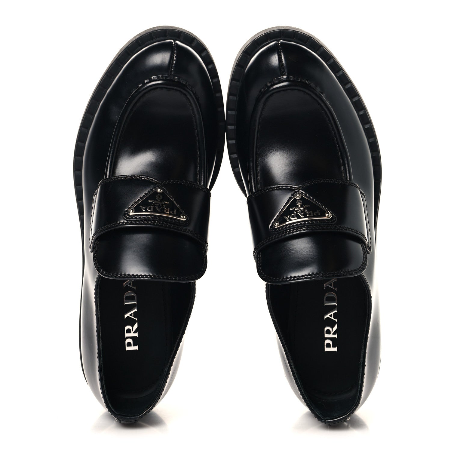 Prada Spazzolato Metal Triangle Logo 50mm Loafers 38 Black 2 of 9