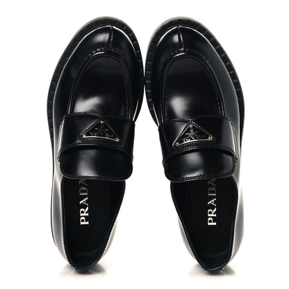 Prada Spazzolato Metal Triangle Logo 50mm Loafers 38 Black 2 of 9