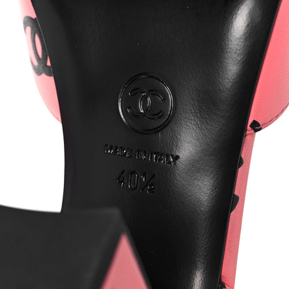 Chanel Lambskin Printed CC Sandals 40.5 Pink Black 6 of 9