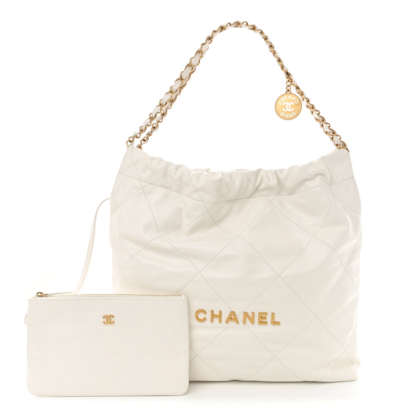 Shiny Calfskin Quilted Chanel 22 White