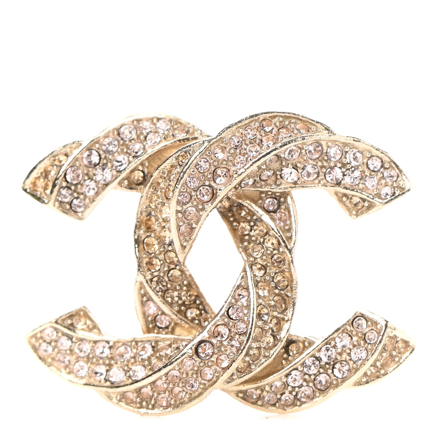 Chanel Crystal Twisted CC Brooch Gold Pale Pink 1 of 5
