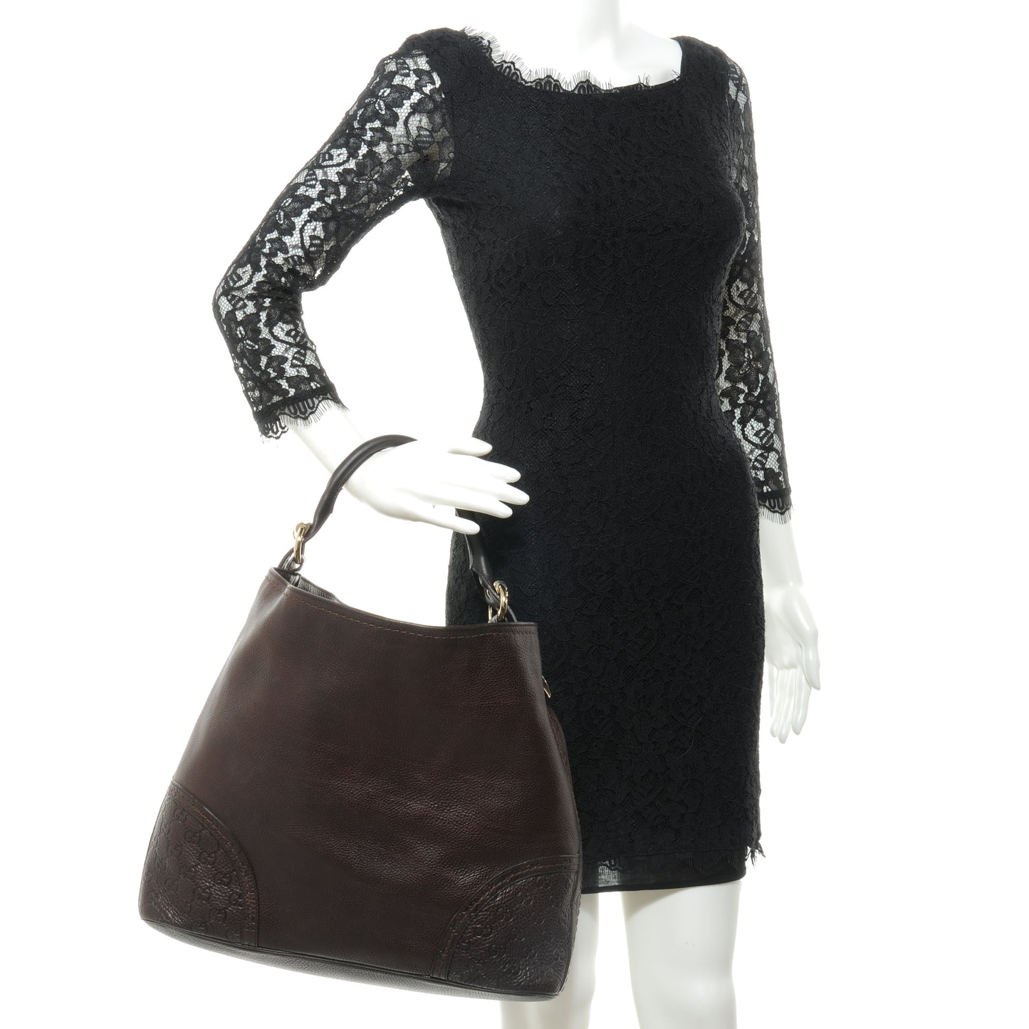 Leather Guccissima Large Signoria Hobo Dark Brown