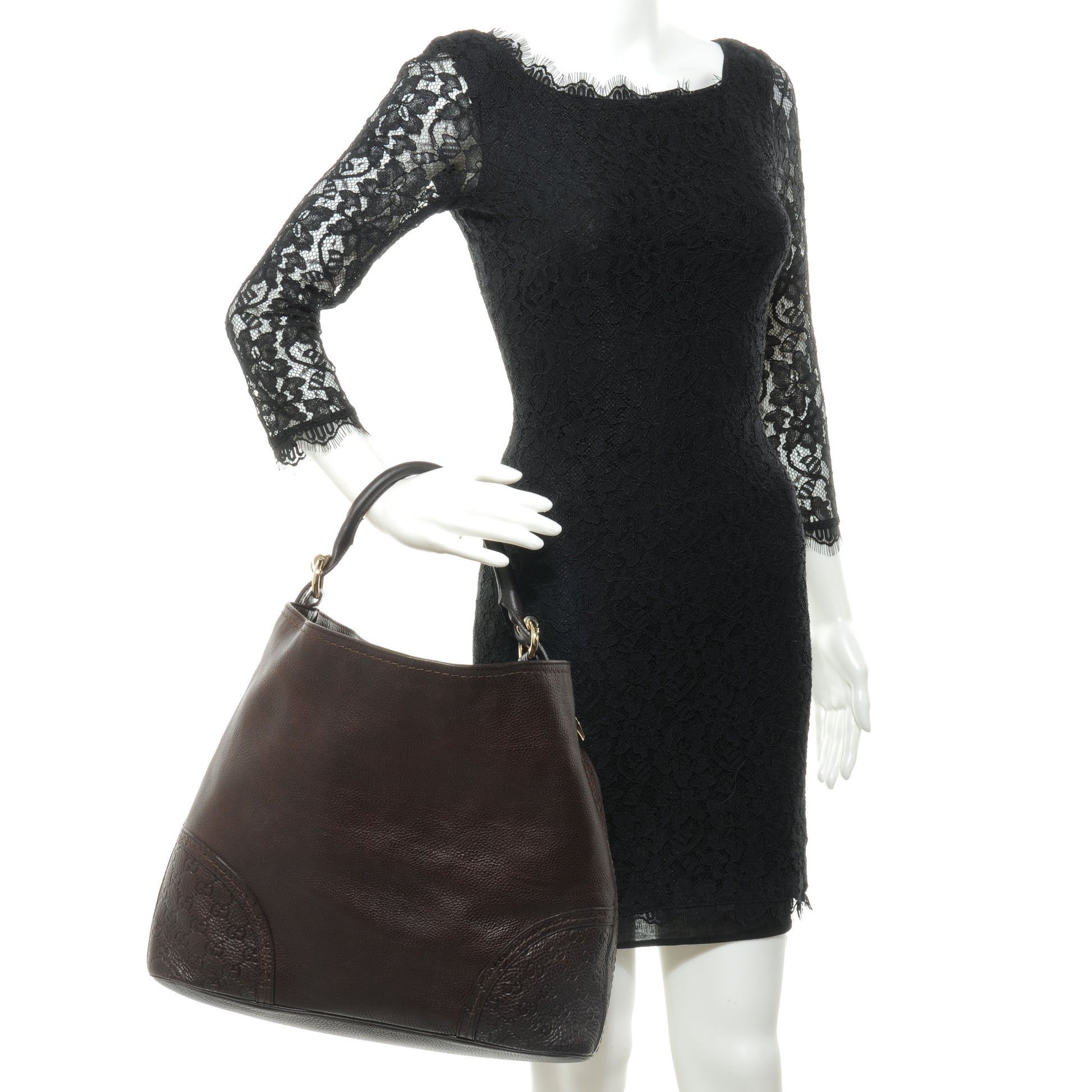 Gucci Leather Guccissima Large Signoria Hobo Dark Brown 2 of 7