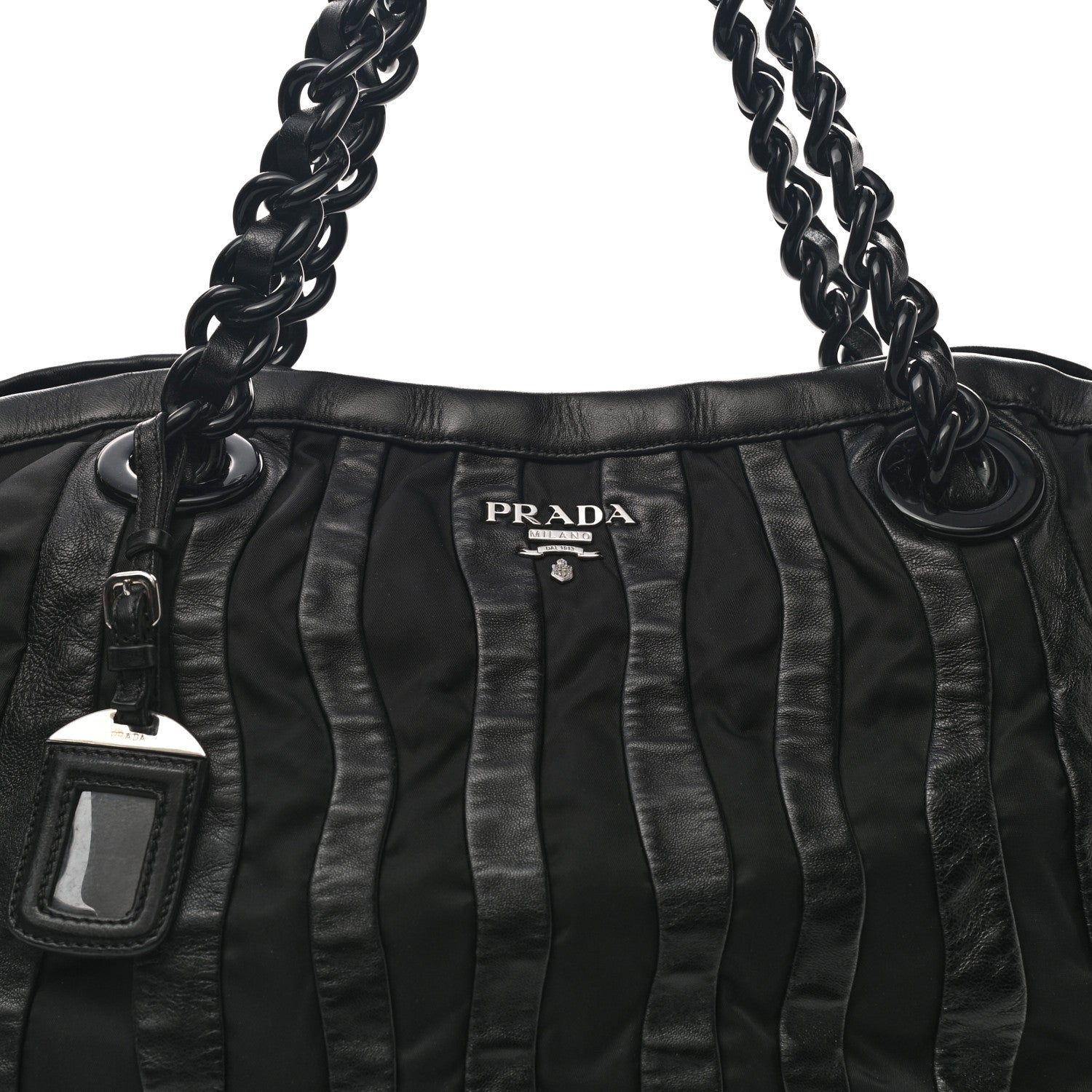 Prada Metallic Nappa Tessuto Nylon Mordore Stripes Tote Black 7 of 11