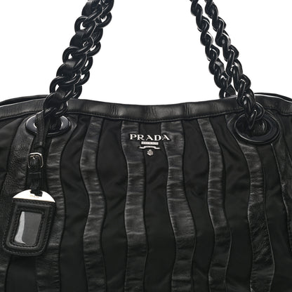 Prada Metallic Nappa Tessuto Nylon Mordore Stripes Tote Black 7 of 11