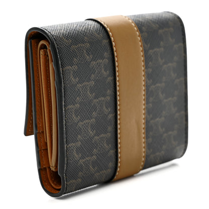 Celine Canvas Triomphe Lambskin Folded Compact Wallet Tan 3 of 8