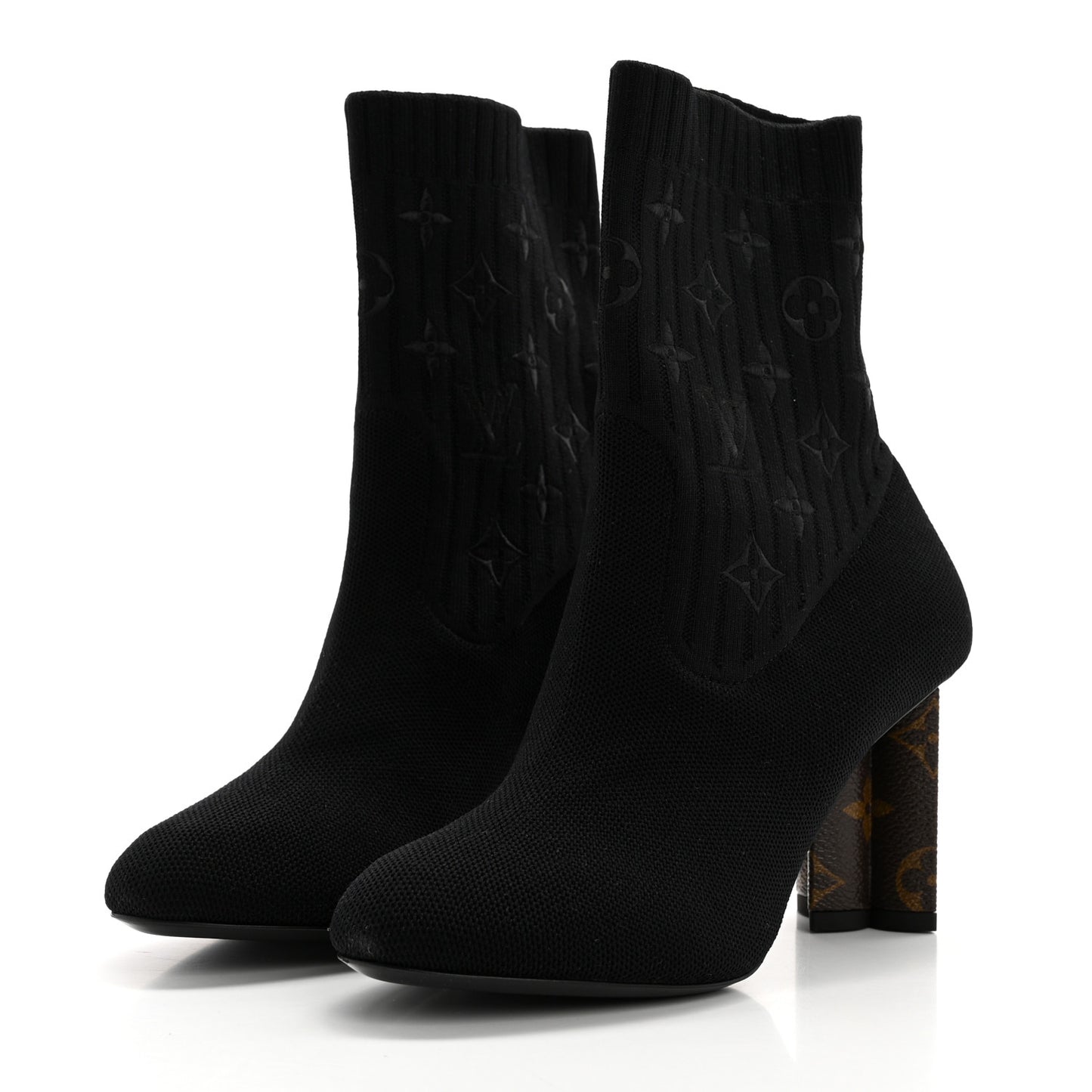 Monogram Stretch Fabric Silhouette Ankle Boots 36 Black