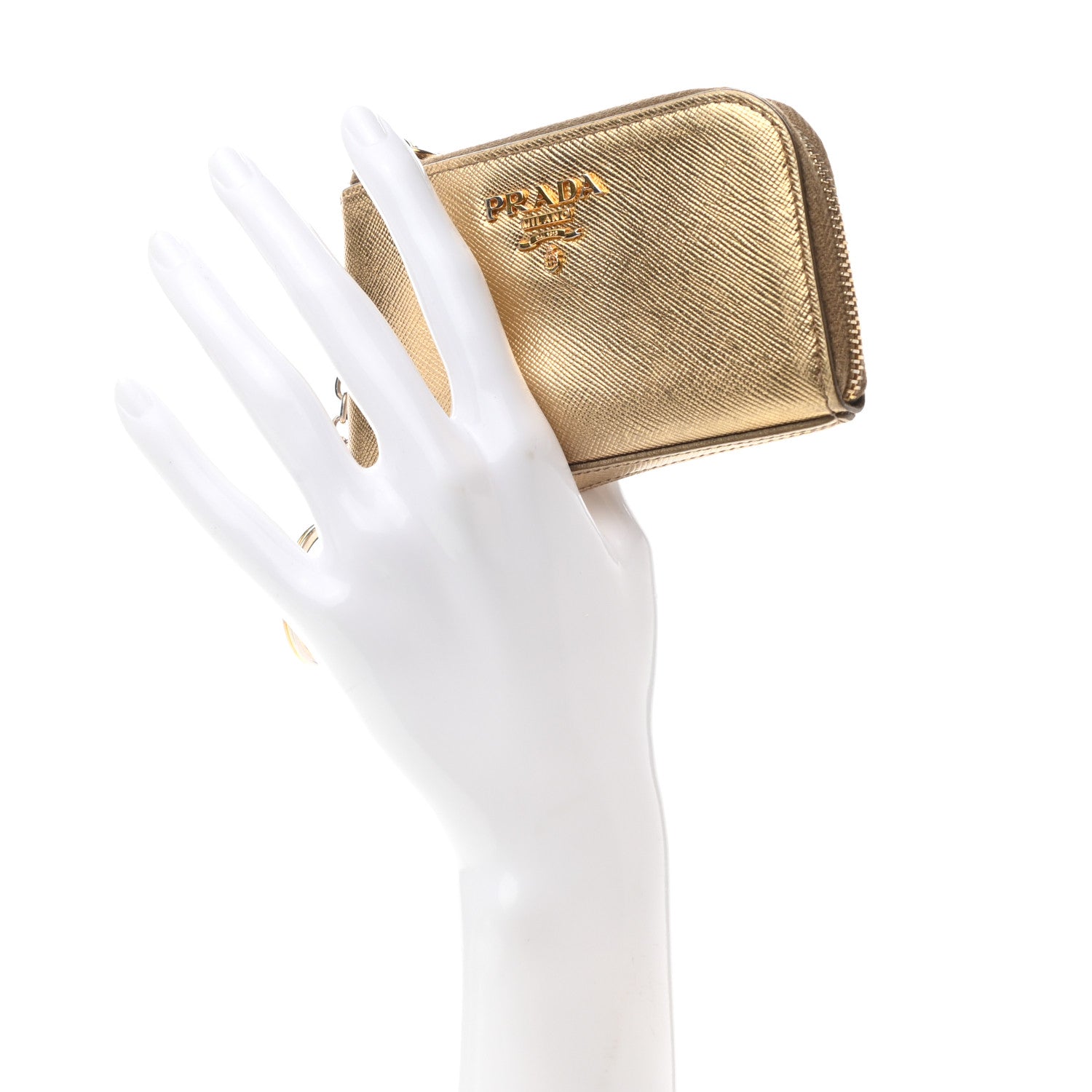 Prada Saffiano Zip Around Key Holder Gold 2 of 7