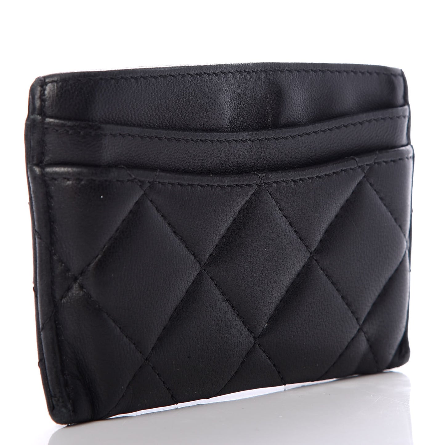Lambskin Quilted Card Holder Black