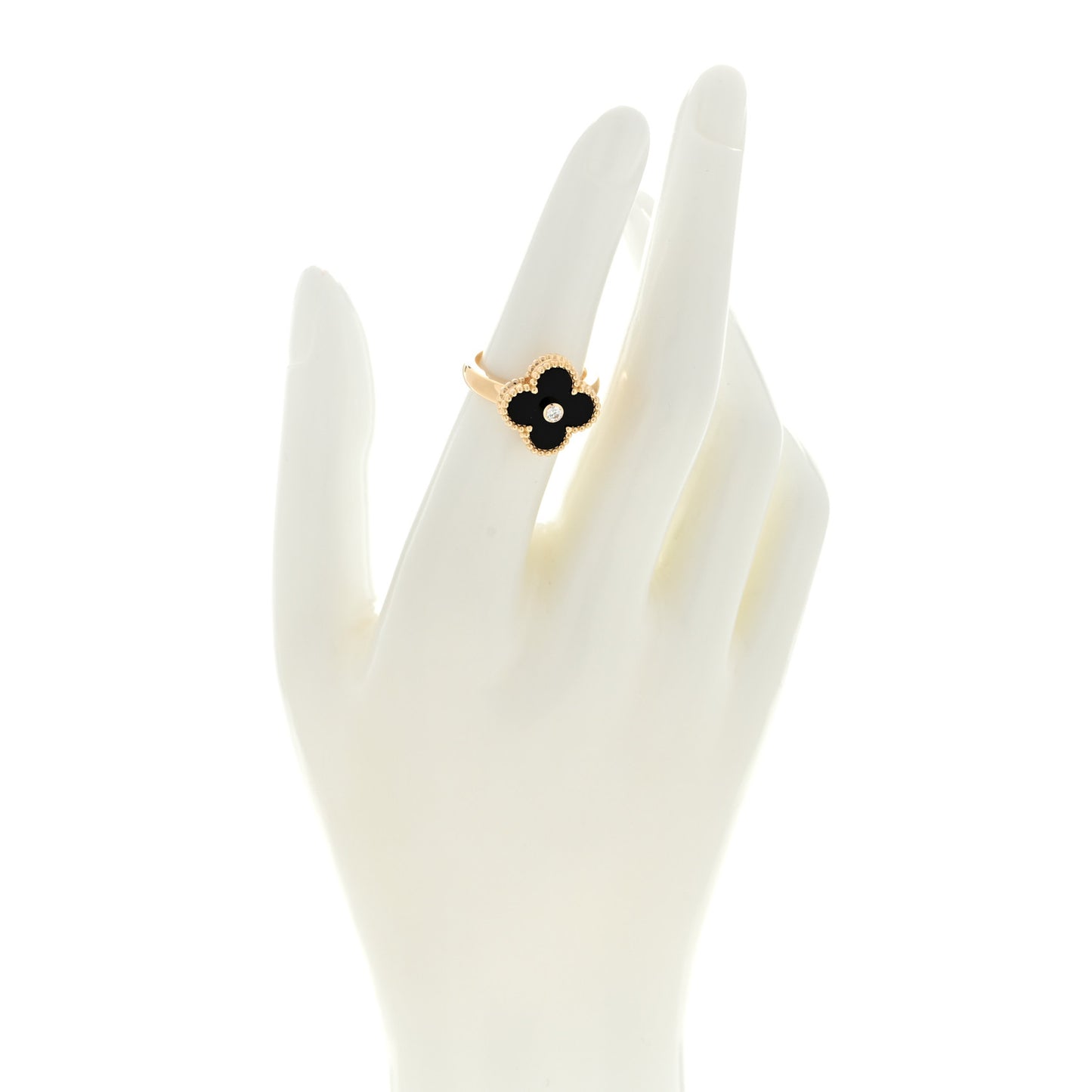 18K Yellow Gold Black Onyx Diamond Vintage Alhambra Ring 51 5.75
