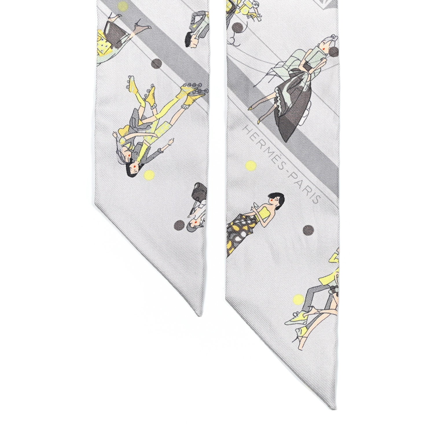 Hermes Silk Ex-Libris Les Parisie Twilly Gris Perle Jaune 2 of 4