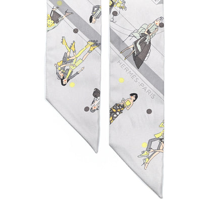 Hermes Silk Ex-Libris Les Parisie Twilly Gris Perle Jaune 2 of 4