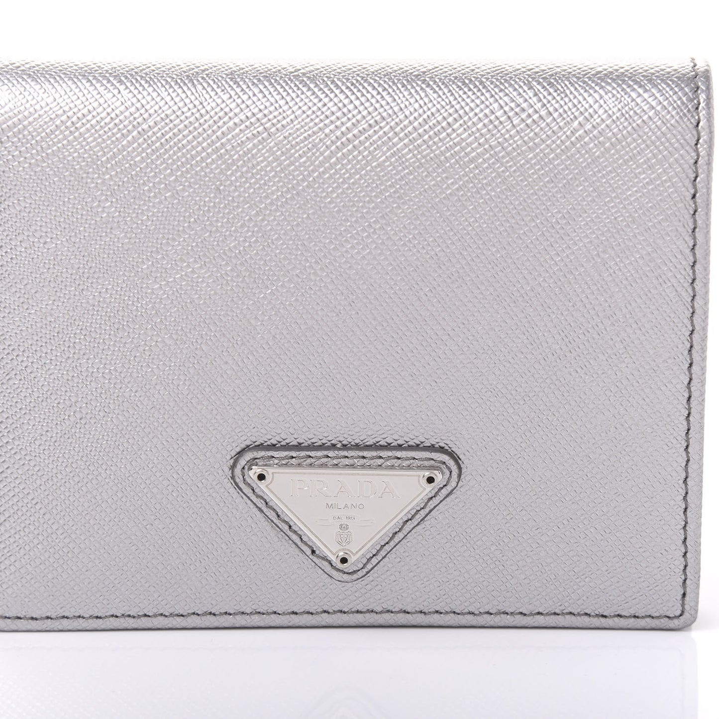 Metallic Saffiano Metal Bi-Fold Wallet Silver
