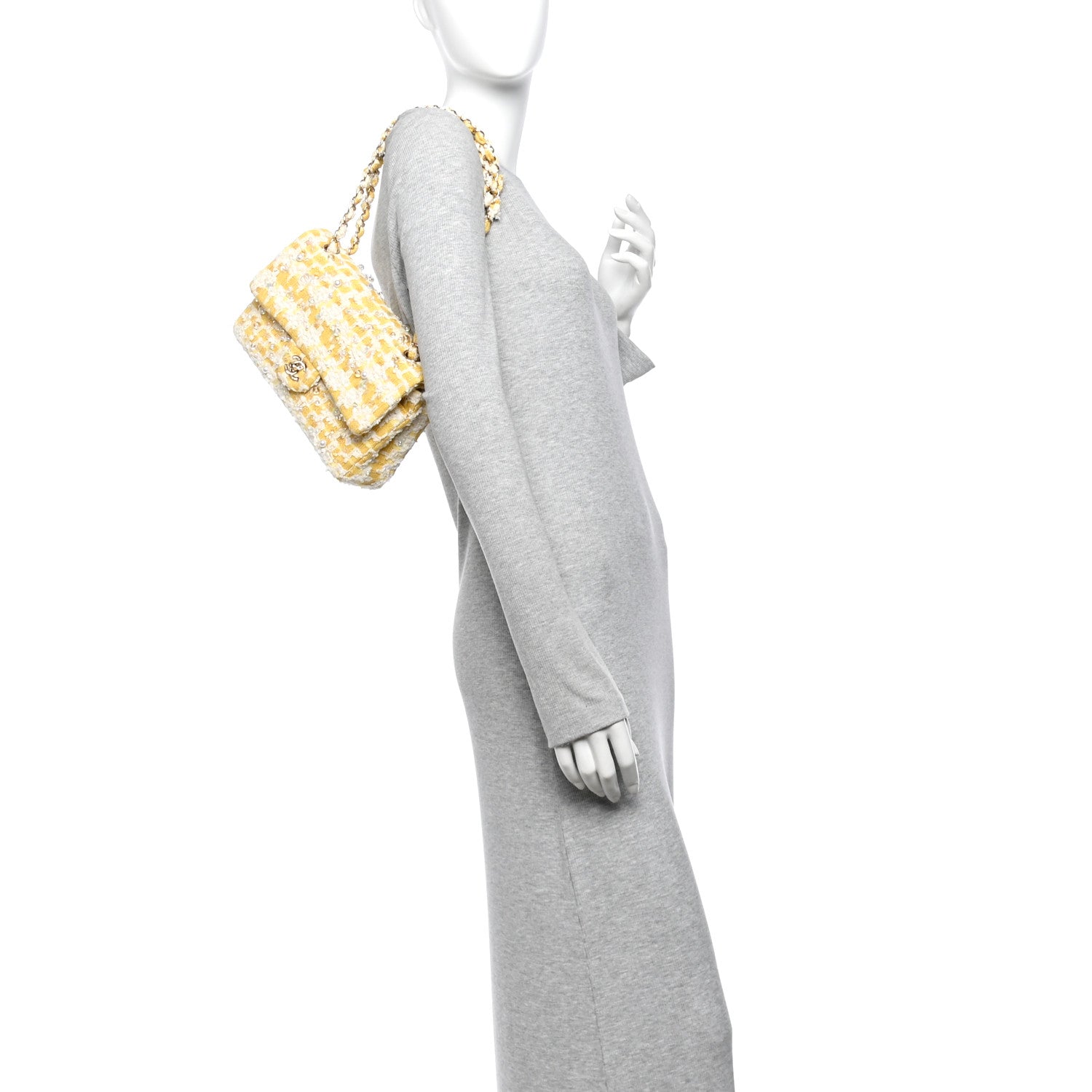 Chanel Tweed Beaded Medium Double Flap  Yellow White 2 of 11