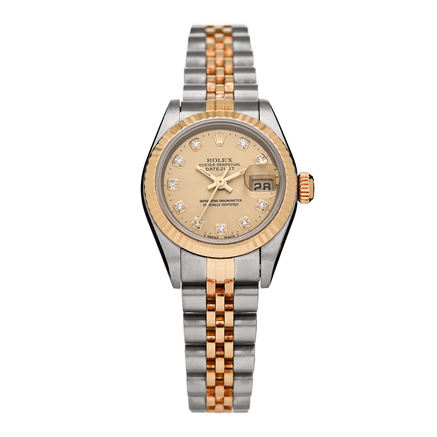 Rolex Stainless Steel 18K Yellow Gold Diamond 26mm Oyster Perpetual Datejust Watch Champagne 69173 1 of 4