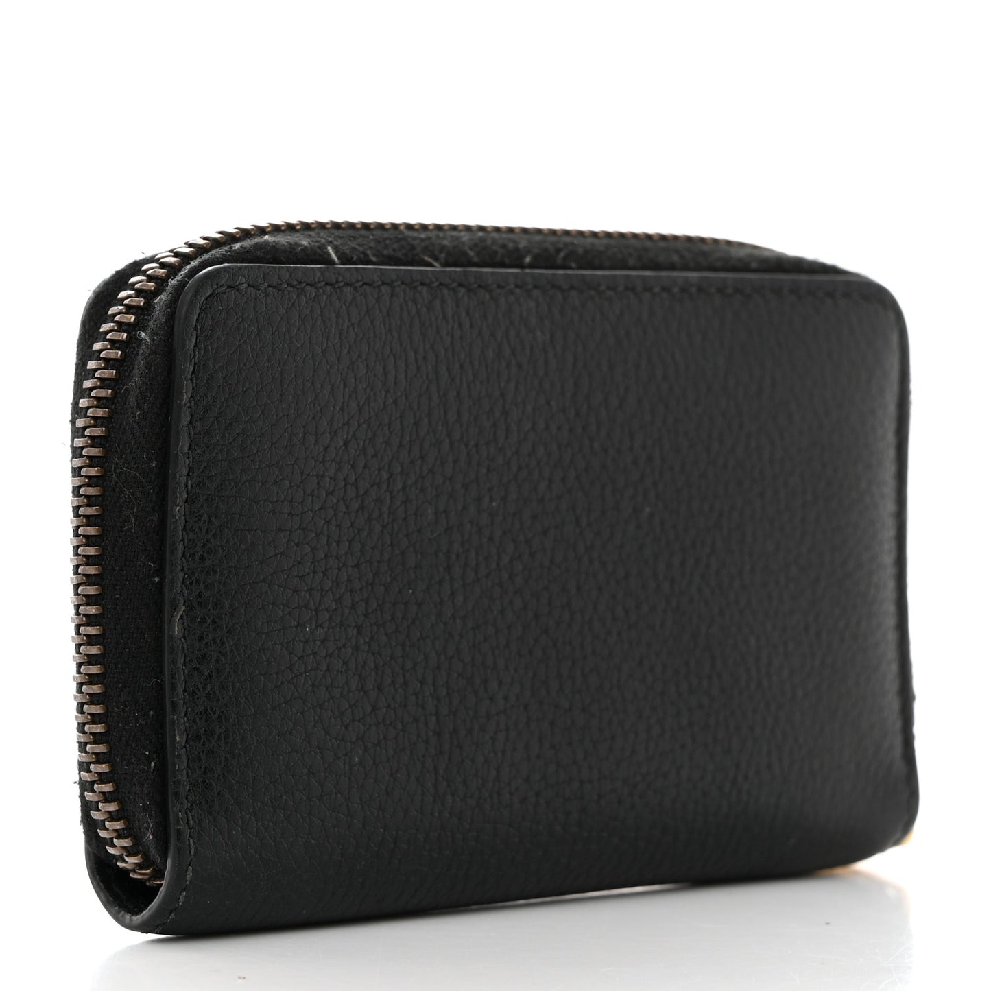 Calfskin Logo Zip Around Card Case Black