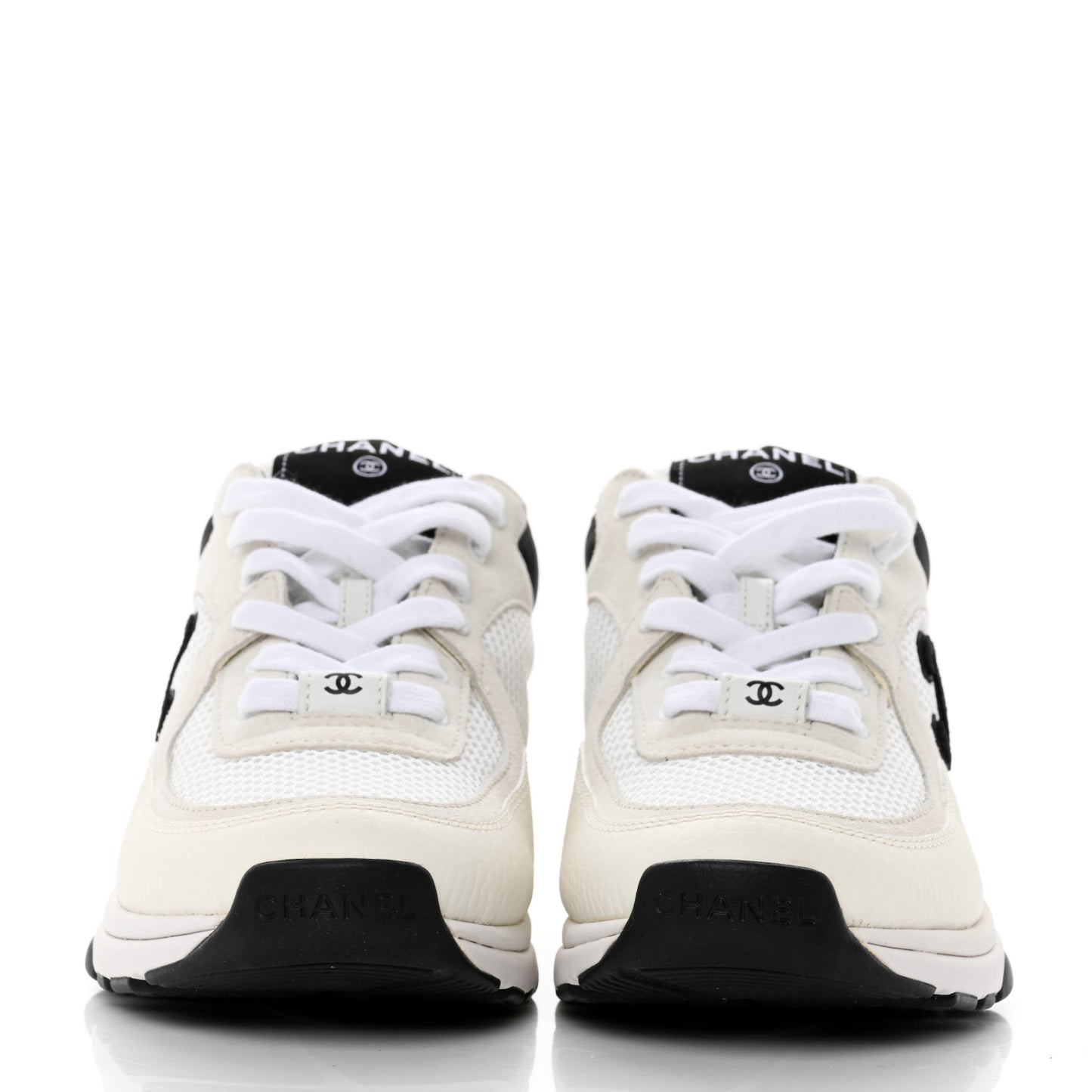 Mesh Suede Calfskin Grained Calfskin Womens CC Sneakers 36 White Black
