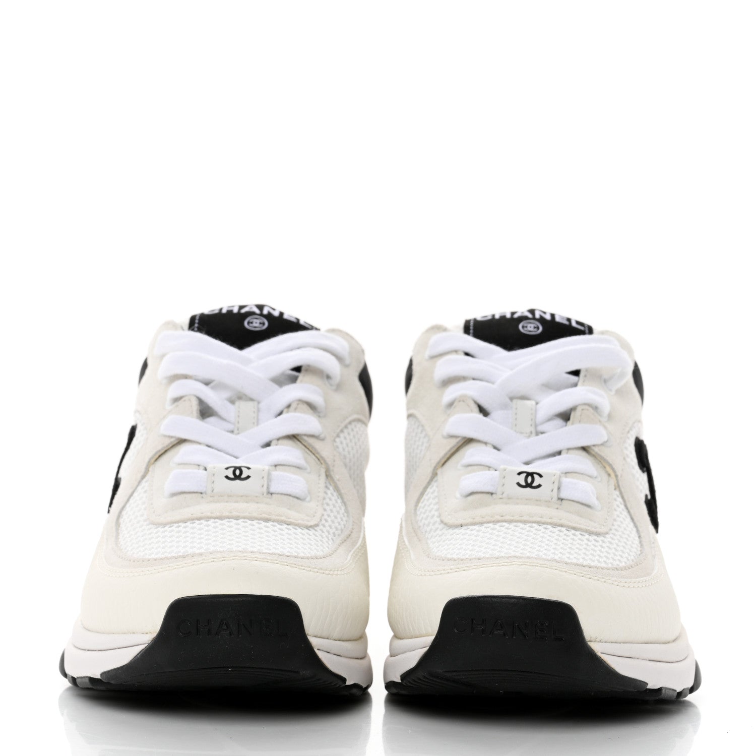 Chanel Mesh Suede Calfskin Grained Calfskin Womens CC Sneakers 36 White Black 2 of 9