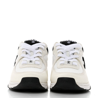 Chanel Mesh Suede Calfskin Grained Calfskin Womens CC Sneakers 36 White Black 2 of 9