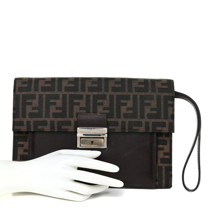 Fendi Zucca Calfskin Flap Clutch Tobacco Black 2 of 22