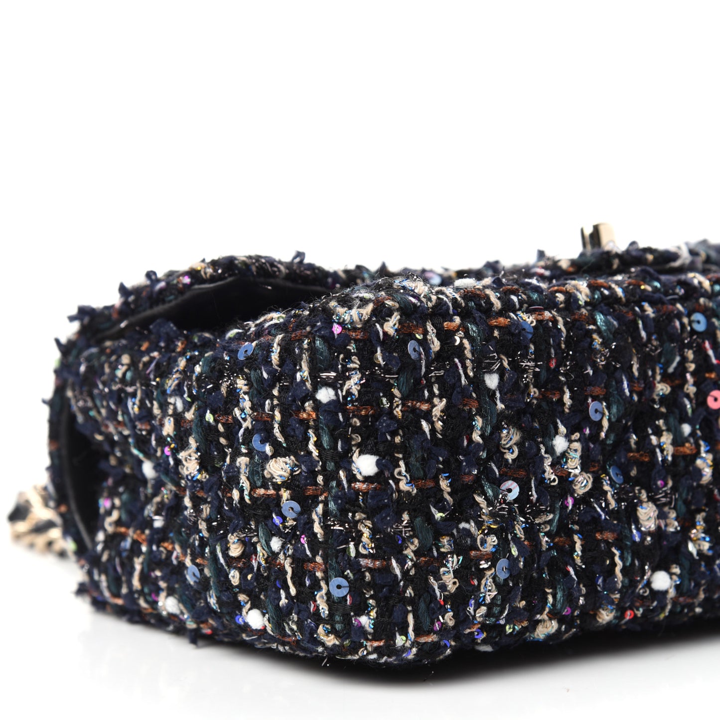 Glittered Tweed Quilted Mini Rectangular Flap Navy Blue Mulitcolor