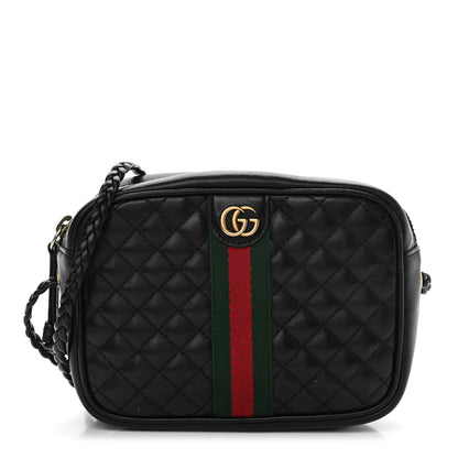 Gucci Calfskin Trapuntata Web Mini GG Shoulder Bag Black 1 of 13