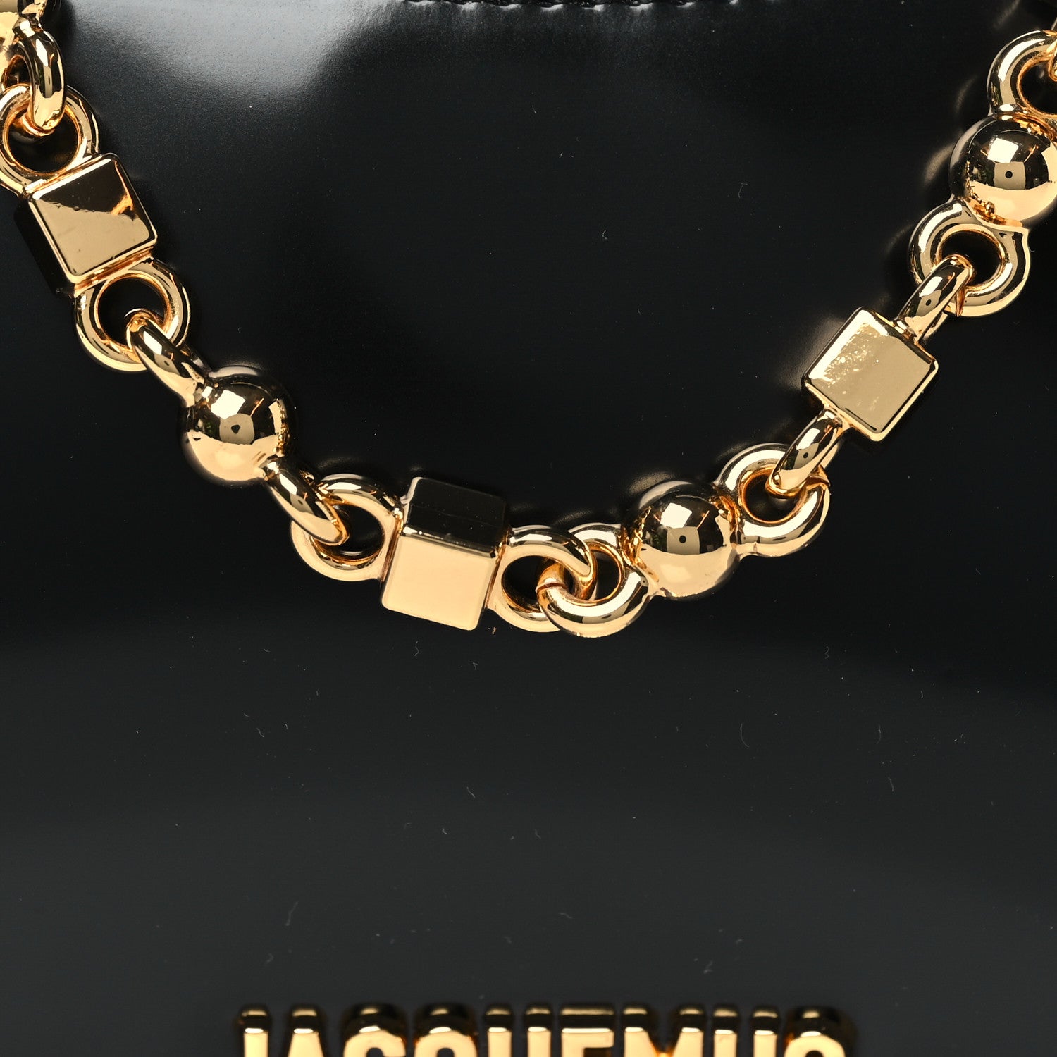 Jacquemus Glazed Calfskin The Small Bisou Chaine Shoulder Bag Black 7 of 9
