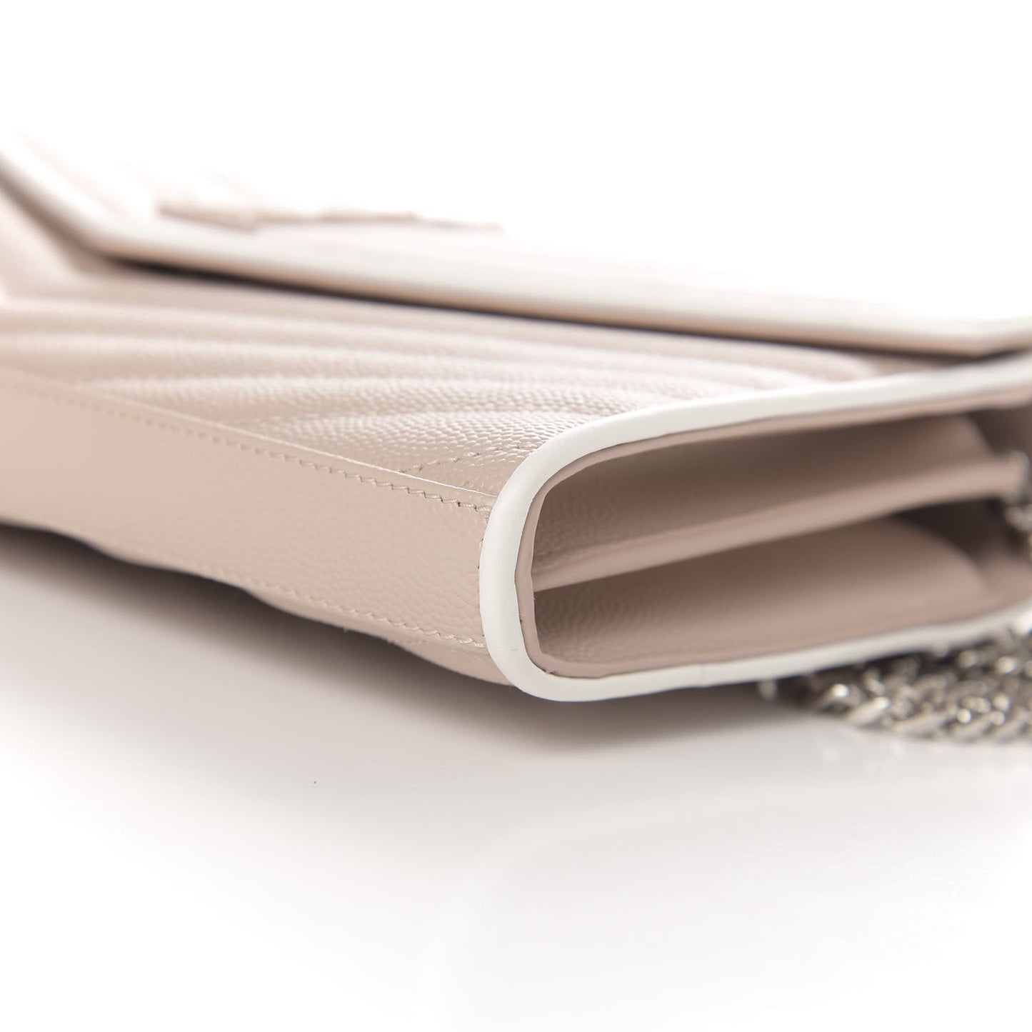 Grain De Poudre Matelasse Chevron Monogram Chain Wallet Pink and White