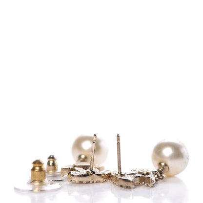 Chanel Crystal Pearl CC Drop Earrings Gold 3 of 4