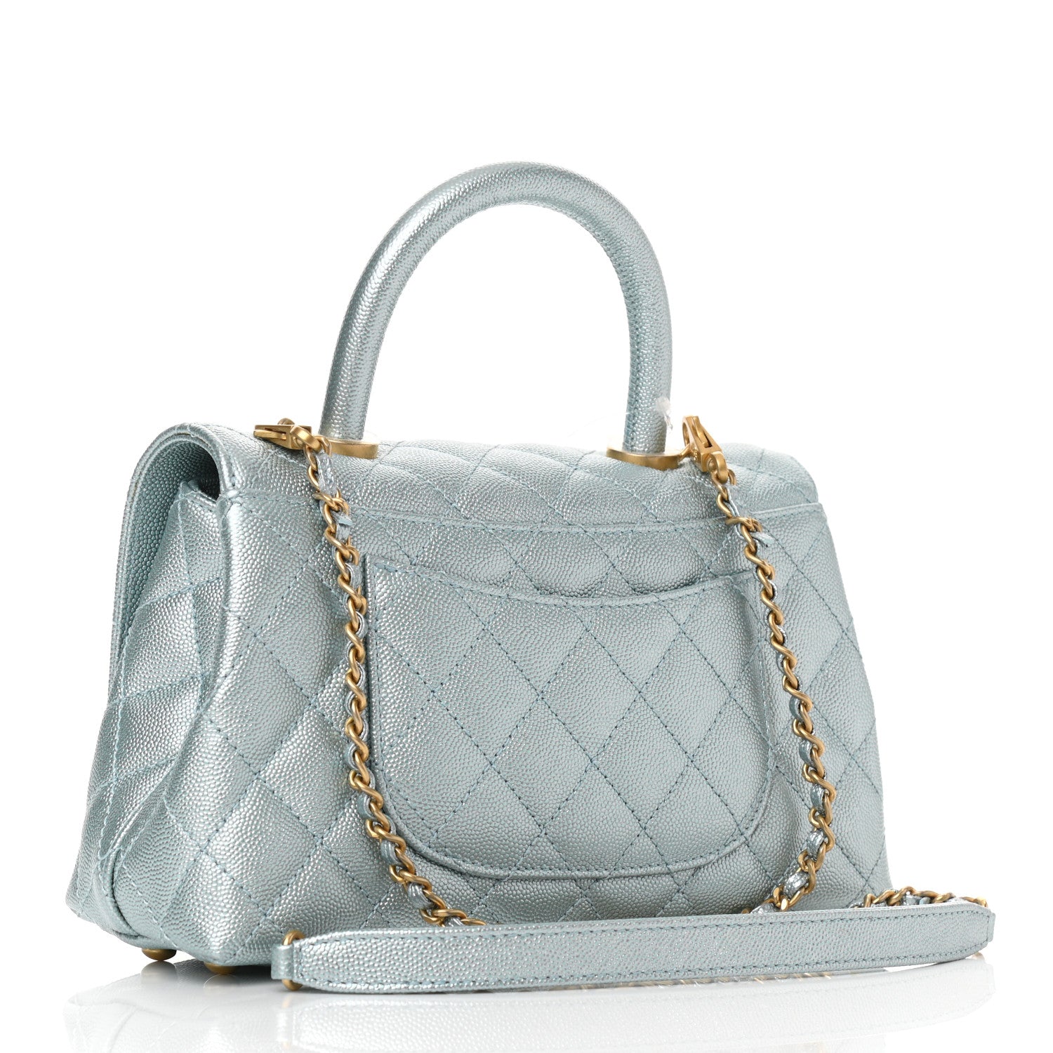 Chanel Metallic Caviar Quilted Mini Coco Handle Flap Light Blue 3 of 9