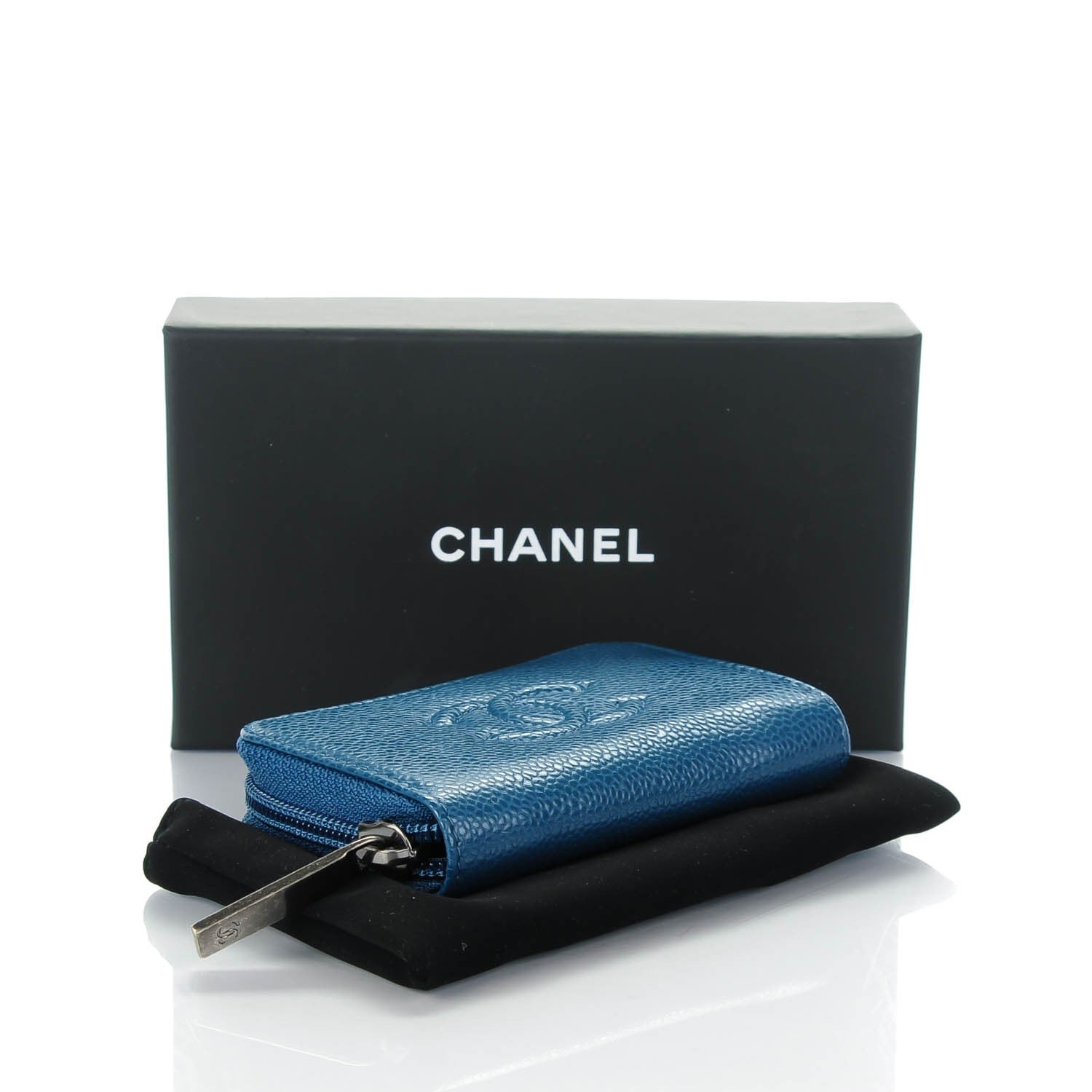 Chanel Caviar Timeless CC Zip Around Coin Purse Blue 4 of 7