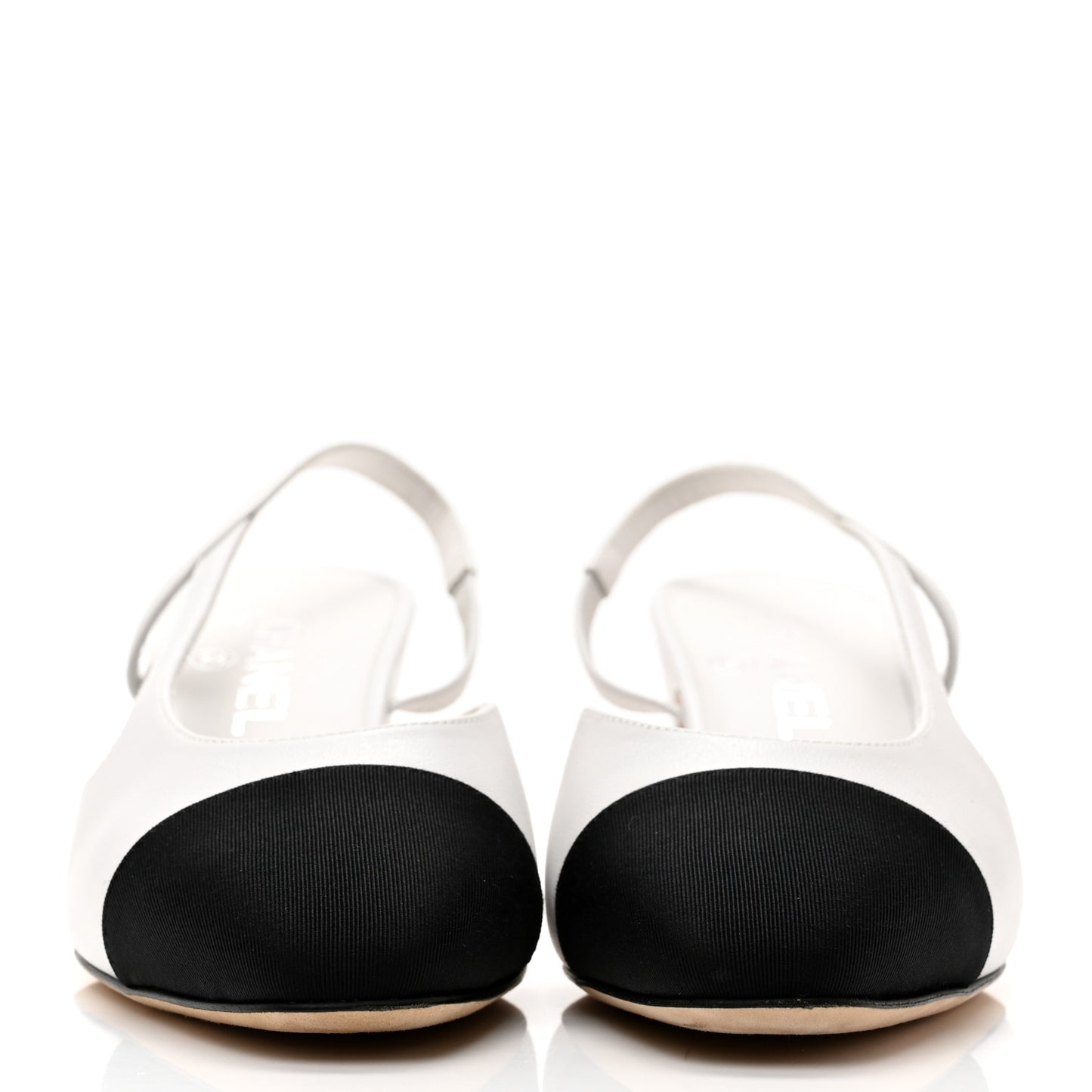 Calfskin Cap Toe CC Slingback Pumps 38 Black White