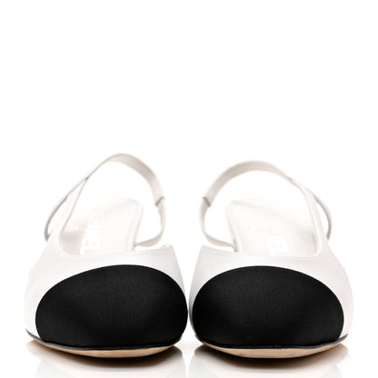Chanel Calfskin Cap Toe CC Slingback Pumps 38 Black White 2 of 10