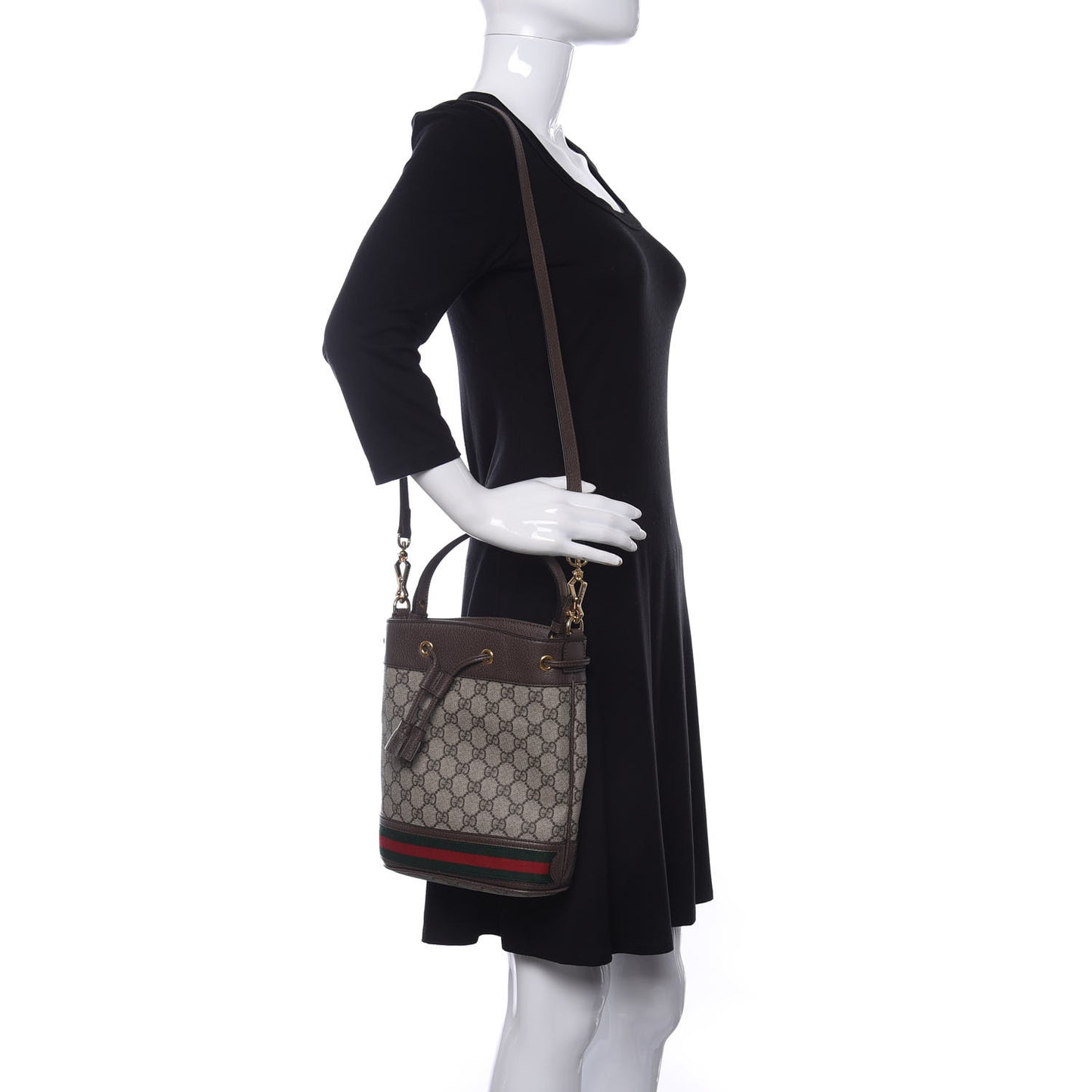 GG Supreme Monogram Web Small Ophidia Bucket Bag Brown