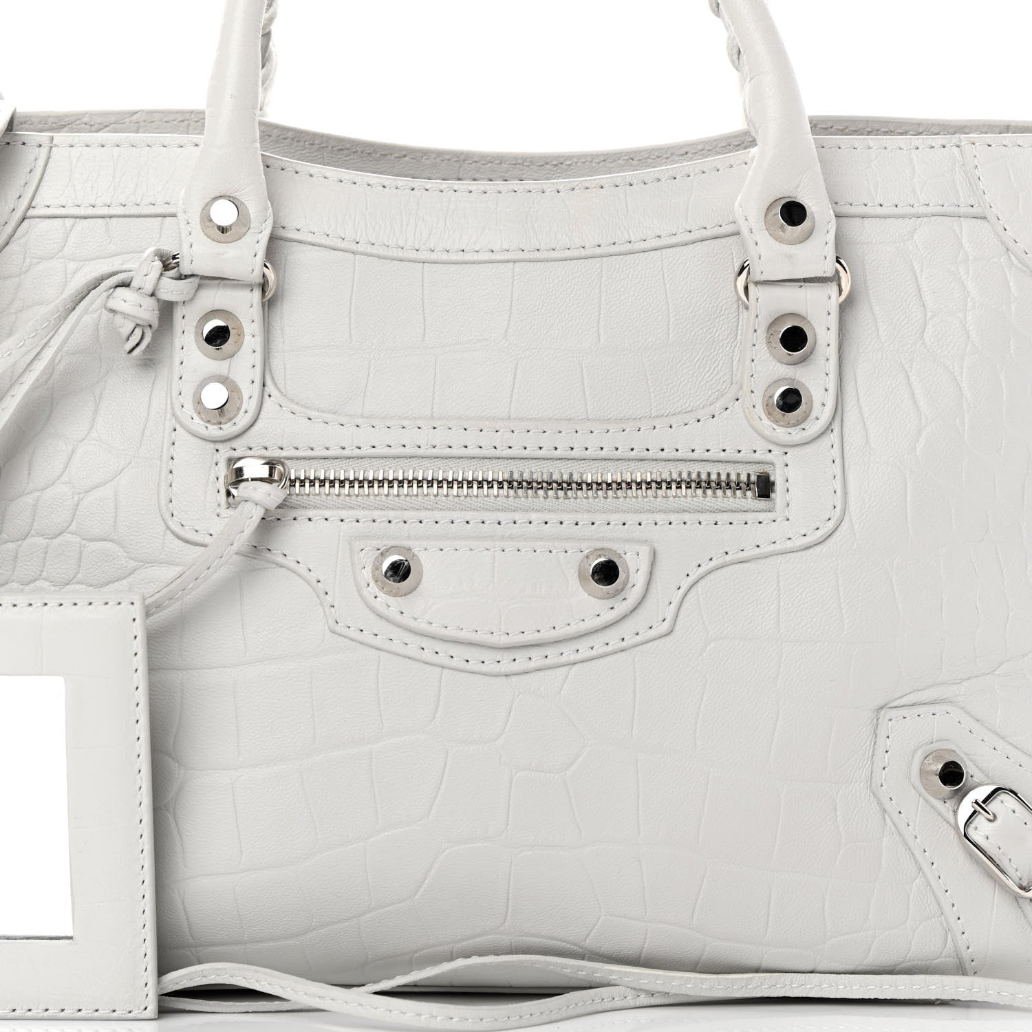 Balenciaga Matte Supple Lambskin Crocodile Embossed Classic Silver Hardware S City White 8 of 15