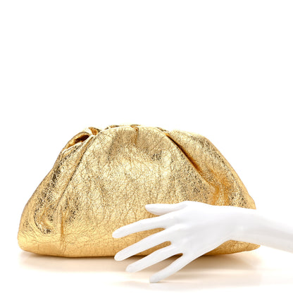 Bottega Veneta Metallic Crinkled Lambskin The Pouch Oversized Clutch Oro 2 of 11