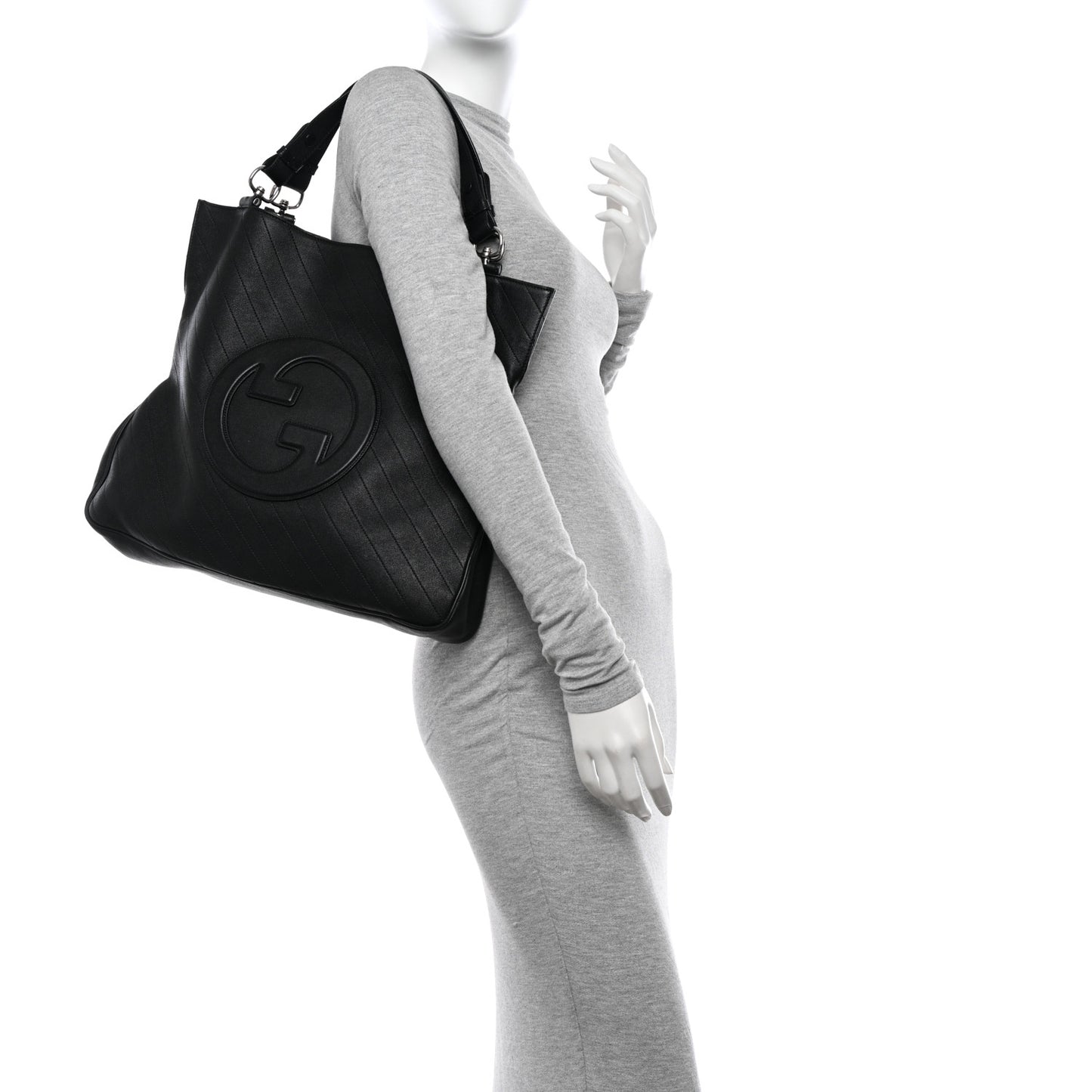 Sakai Be Green Calfskin Diagonal Stitched Medium Blondie Tote Black