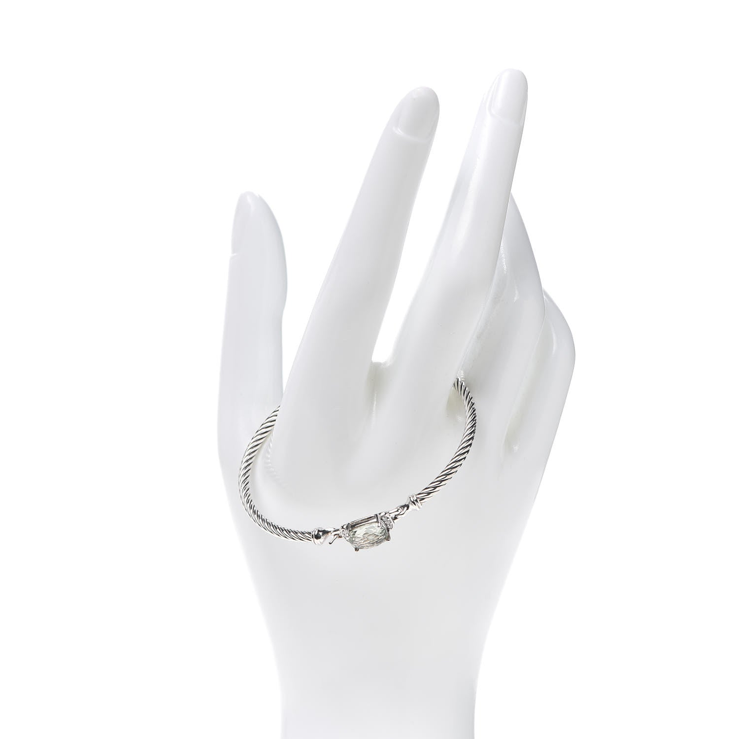 David Yurman Sterling Silver Diamond Prasiolite 3mm Petite Wheaton Bracelet 2 of 5