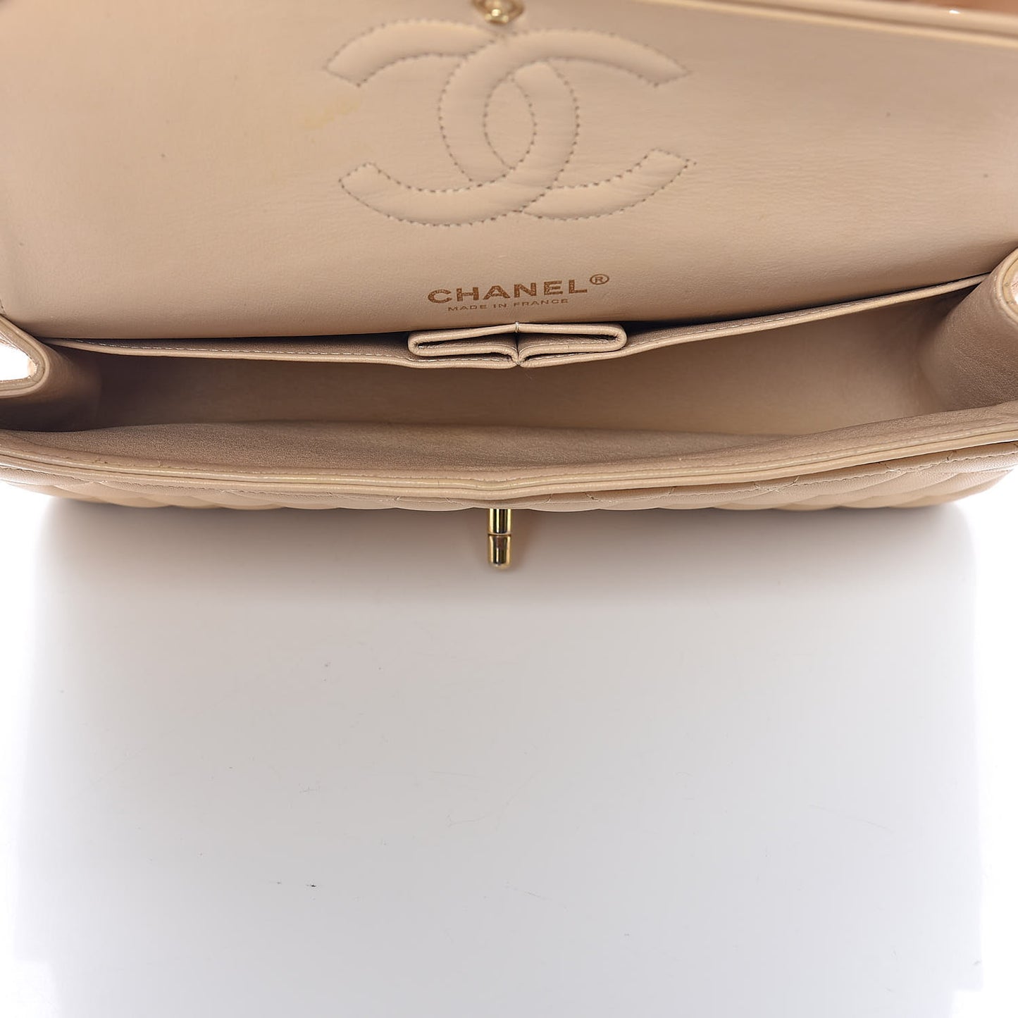 Lambskin Quilted Medium Double Flap Beige