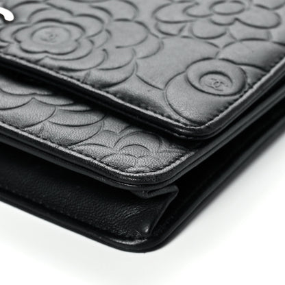 Chanel Lambskin Camellia Embossed Wallet on Chain WOC Black 9 of 10