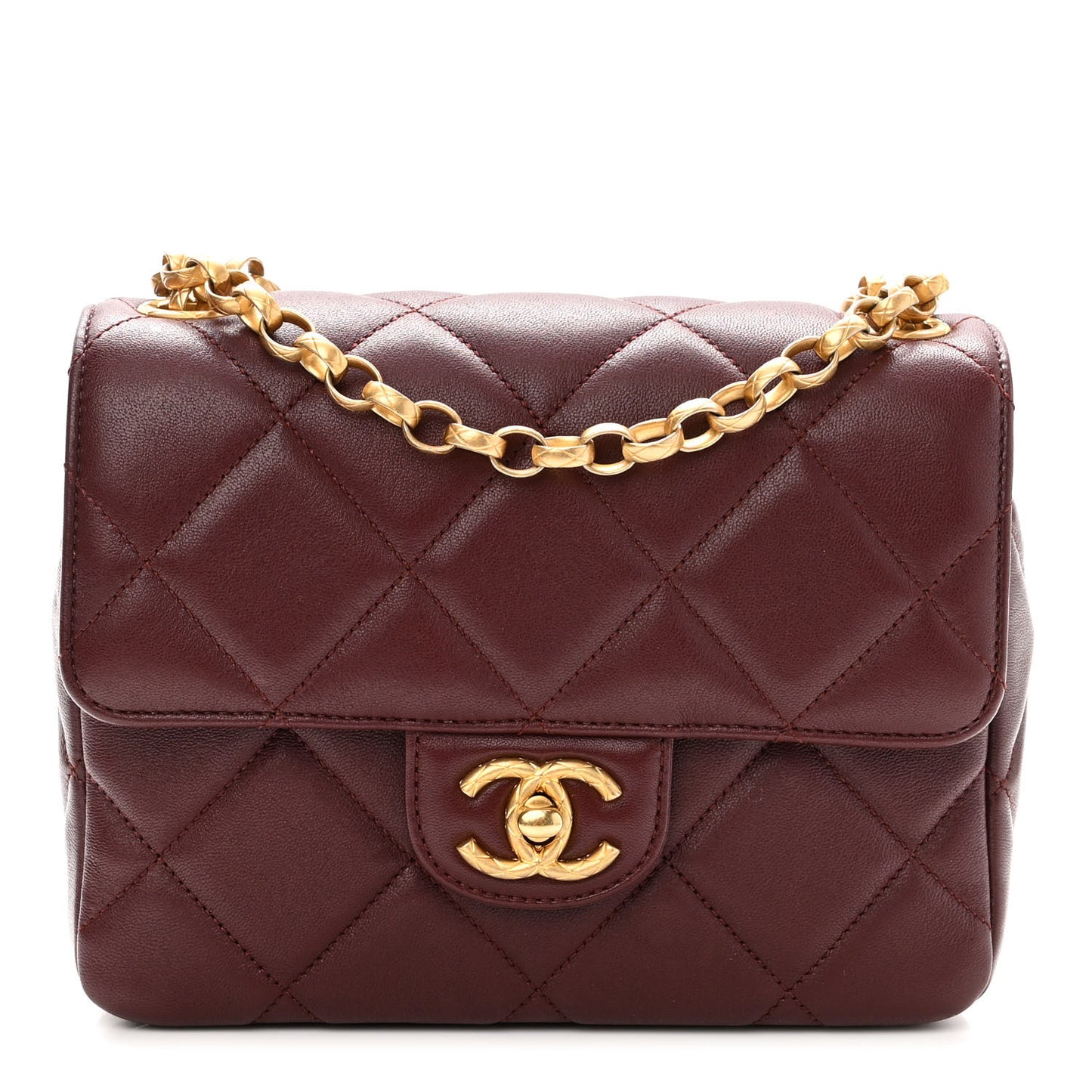 Lambskin Quilted Mini Logo Square Flap Burgundy