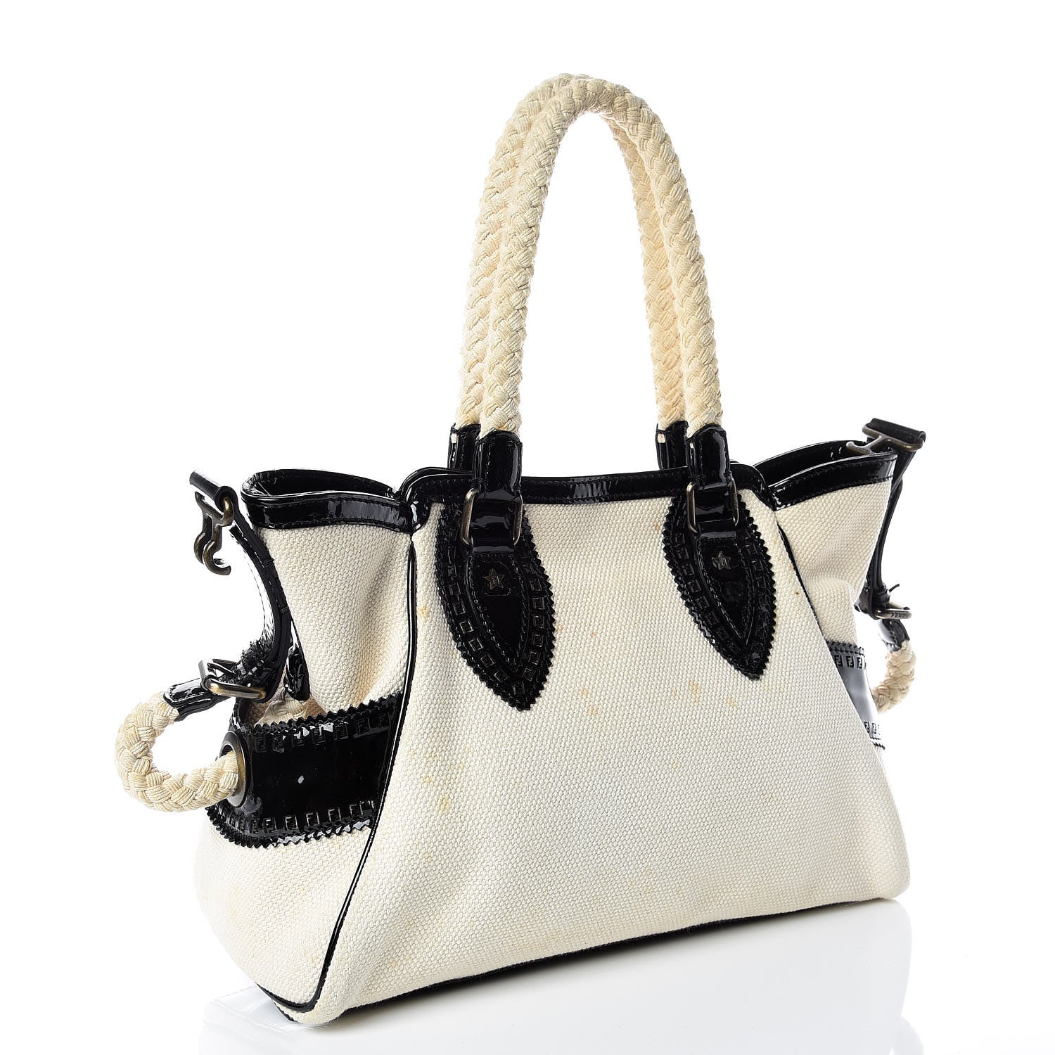 Fendi Canvas Patent Grommet De Jour Tote Natural 3 of 15