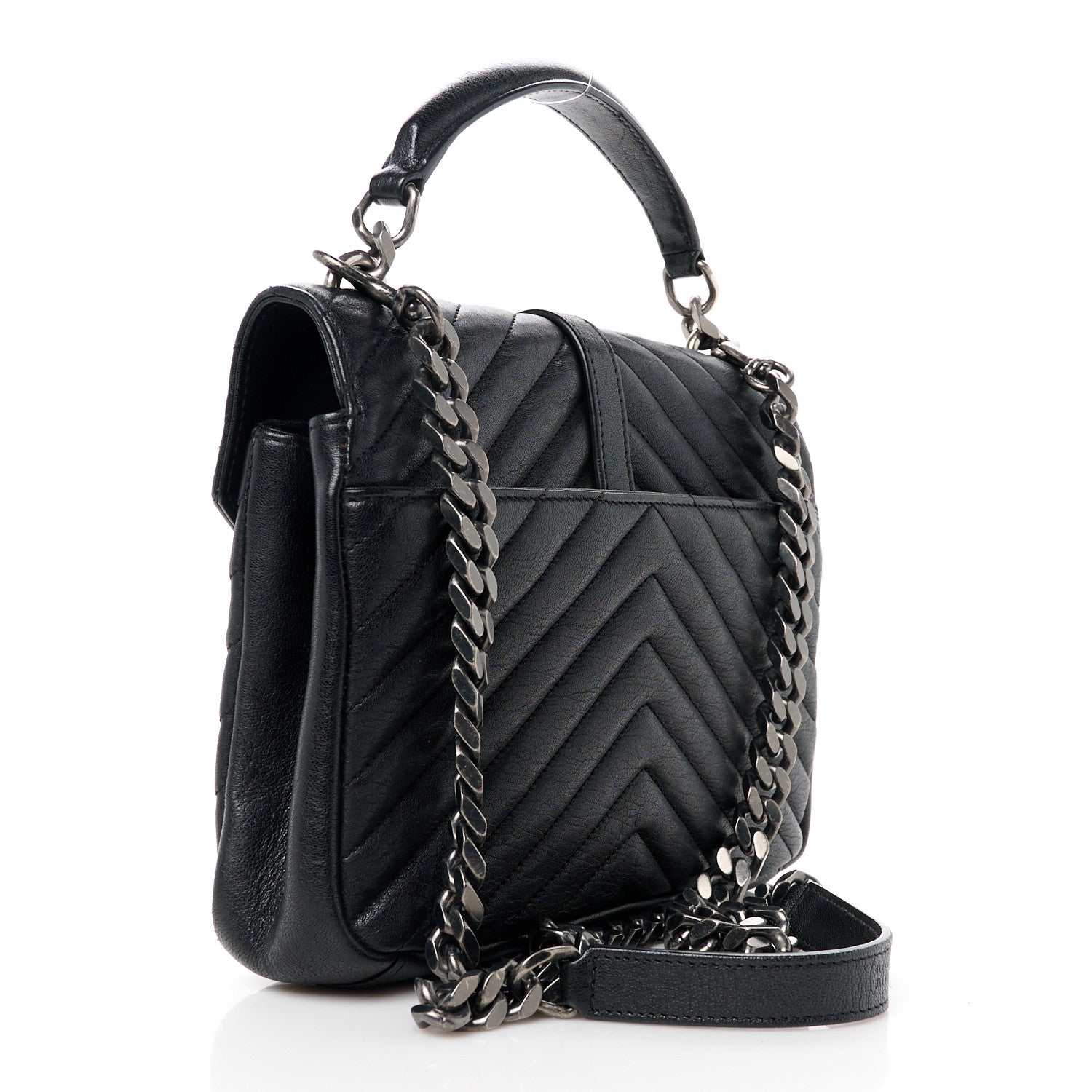 Saint Laurent Sheepskin Matelasse Chevron Monogram Medium College Bag Black 3 of 11